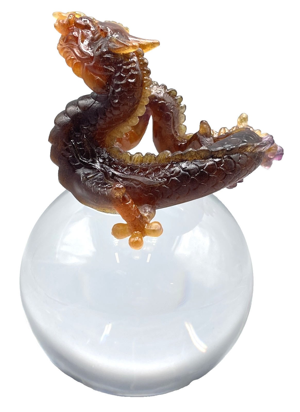 Daum Pate De Verre Amber Colored DRAGON On Crystal Ball / With Original Box