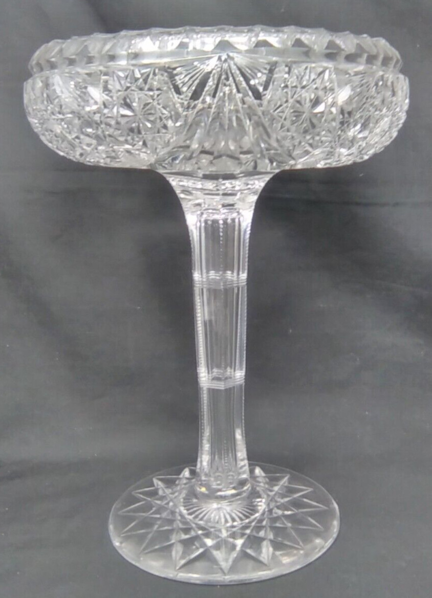 Fry Lyton ABP Notched Stem Cut Glass Compote American Brilliant Period 1900’s