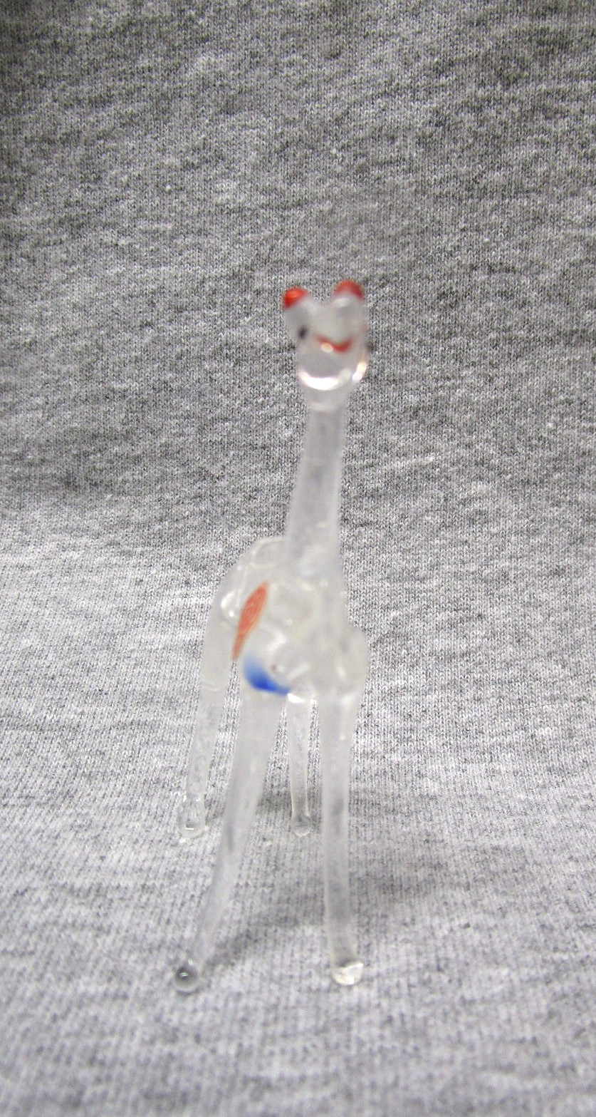 Handcrafted, Clear Blown Glass Figurine, Giraffe, Brown Ears