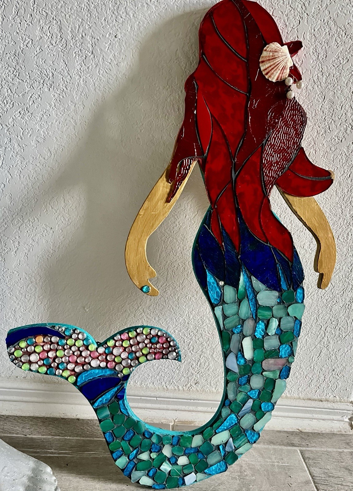 Mermaid Stained Glass Starfish Mosaic Wall Art Sculpture Ocean Nautical Fantasy