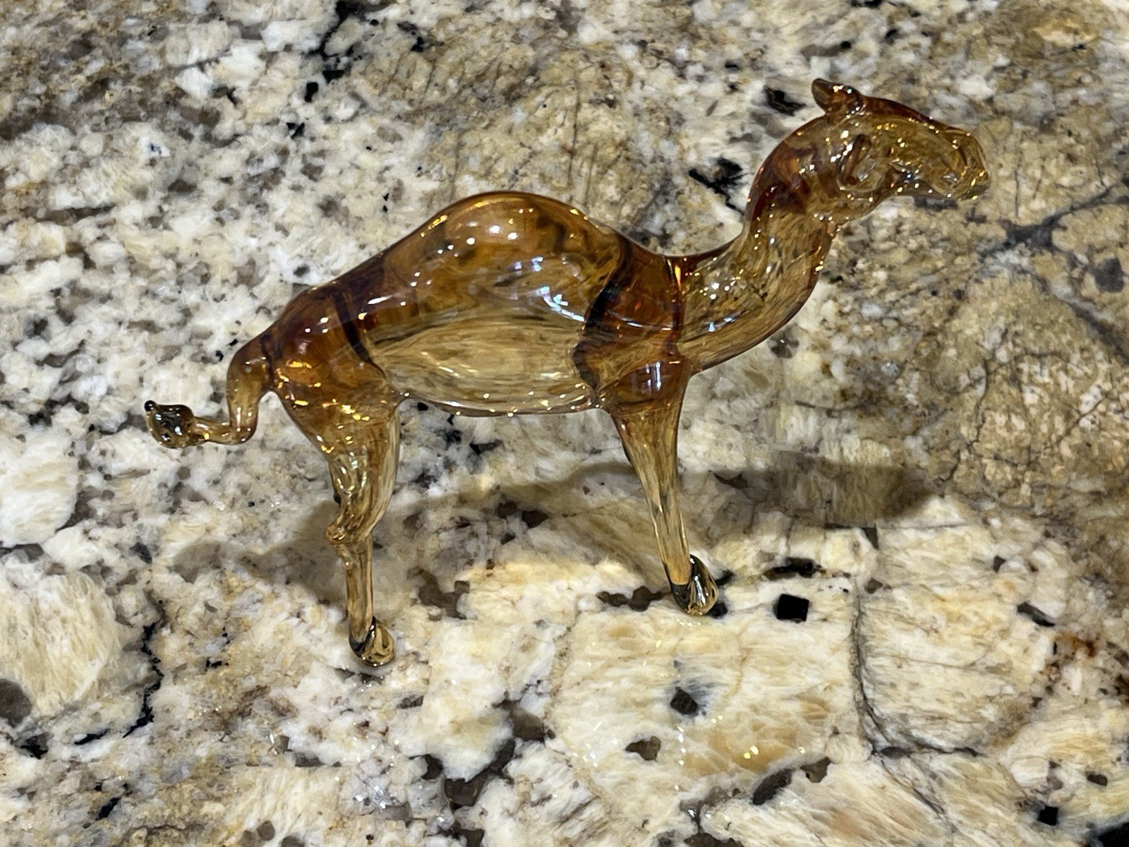 Vintage Hand Blown Camel Figurine With Gold Accents