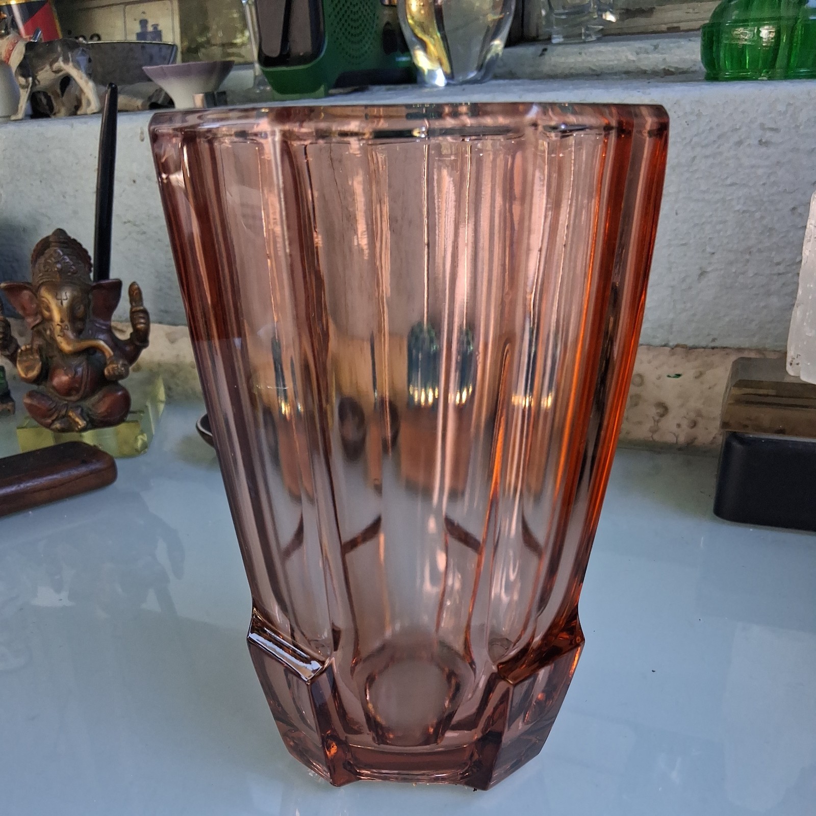 MCM Deco Czech Glass Vase by Rudolf Schroter for Rudolfova Hut 1958 Peach