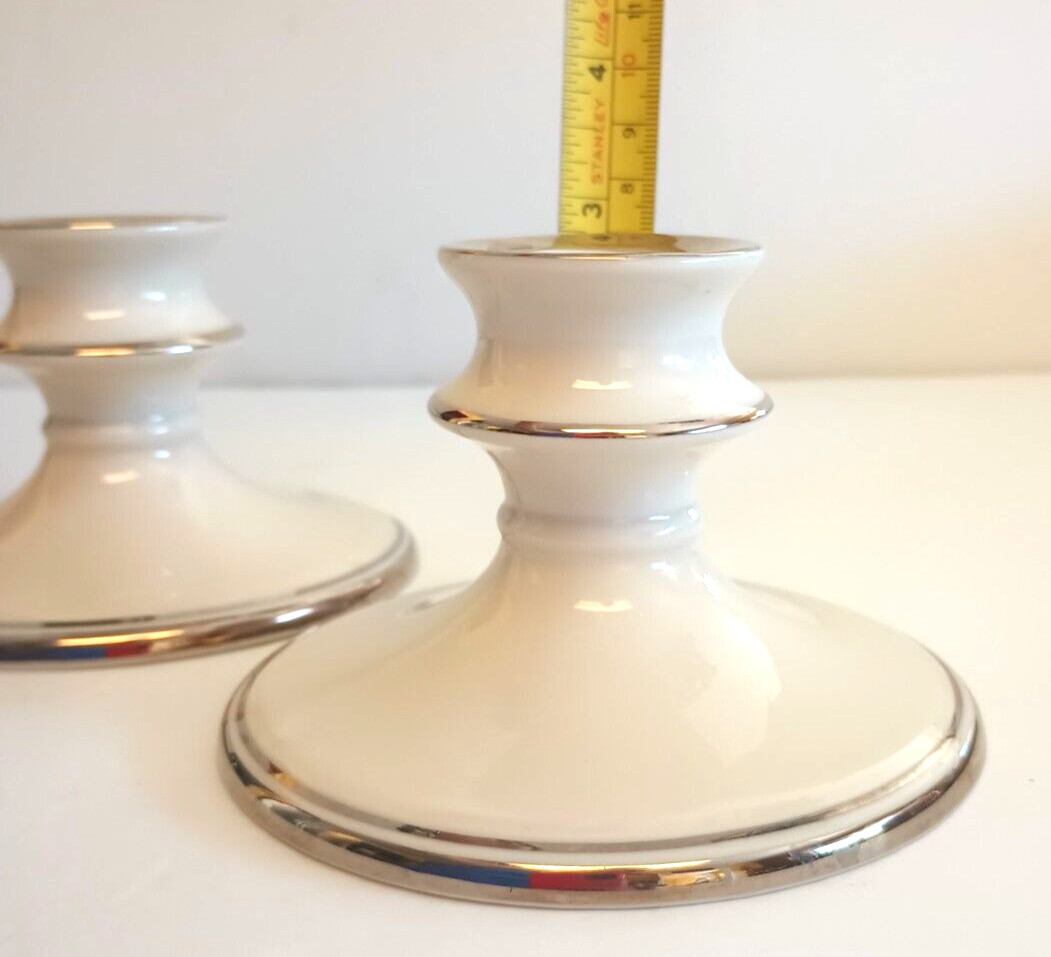 Pickard China Pickard Candle Holders Made in USA Cream White with Silver Accent