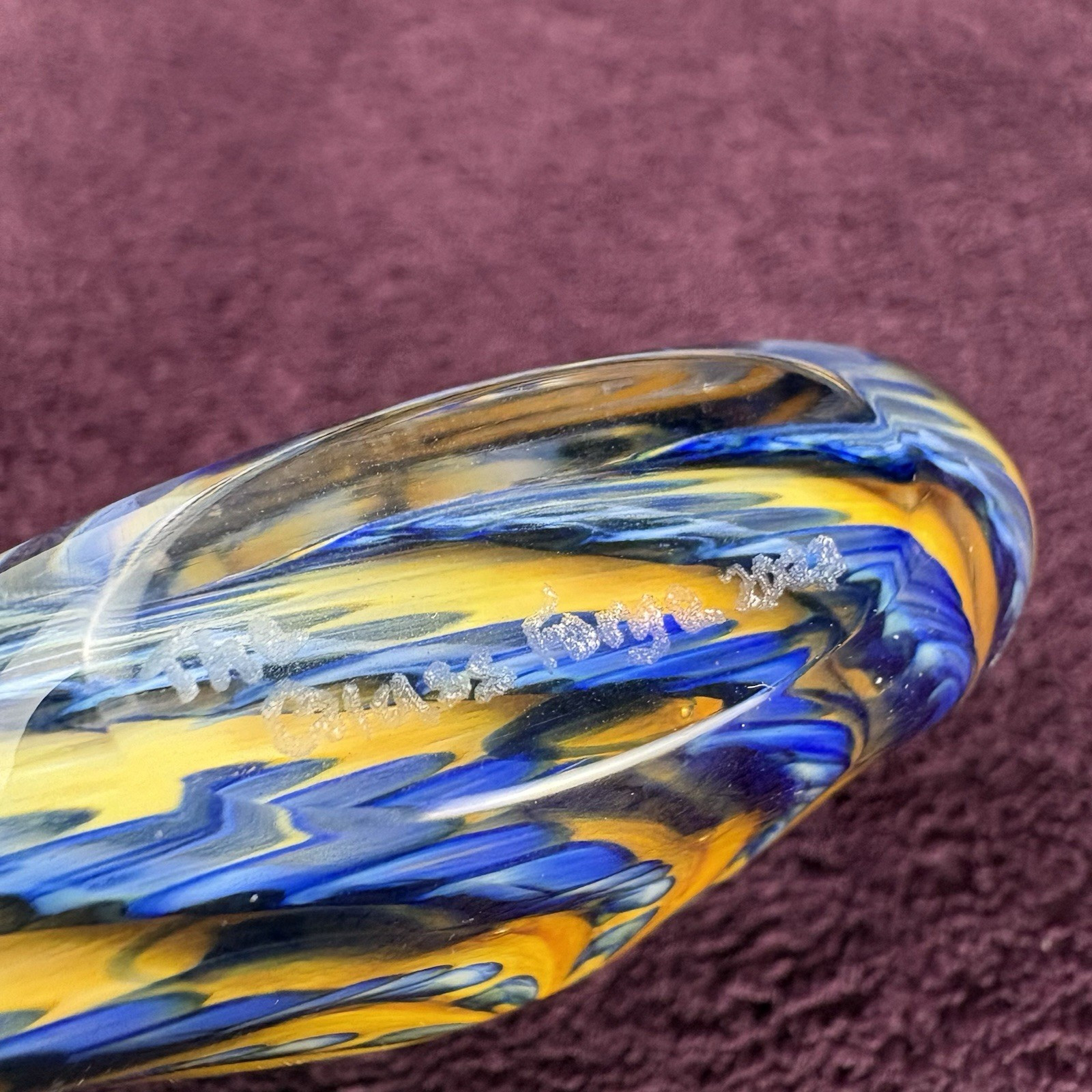 The Glass Forge Nate Weight Sand Dollar Blue Orange Swirl 3.25″ Paperweight