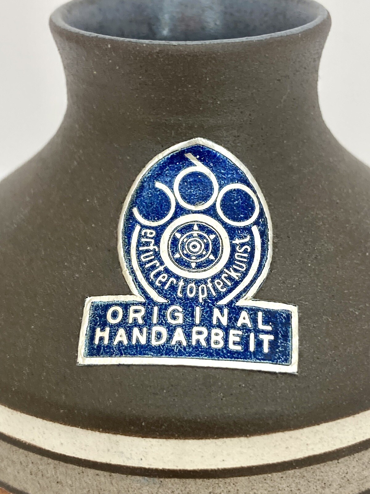 HANDARBEIT ORIGINAL Signed West German Etched Pottery 4” Small Cabinet Vase MCM