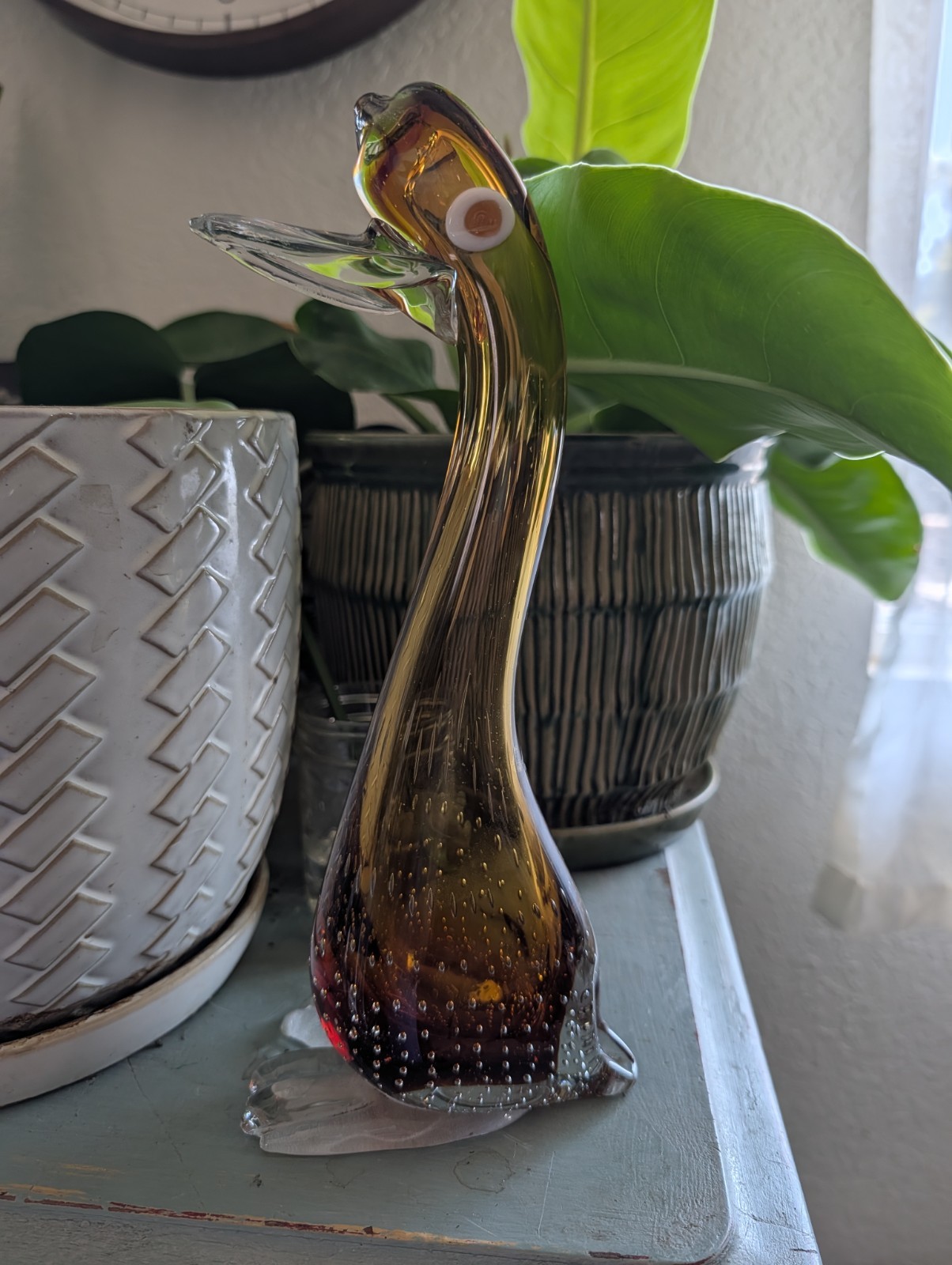 Murano Studio Art Glass Duck Figurine Hand Blown Brown Clear Check Out Photos 🤍