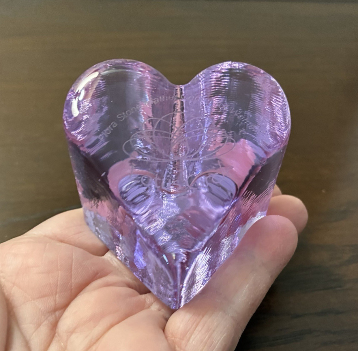 Fire & Light Purple Lilac Lavender Recycled Glass Heart Paperweight ~ Signed