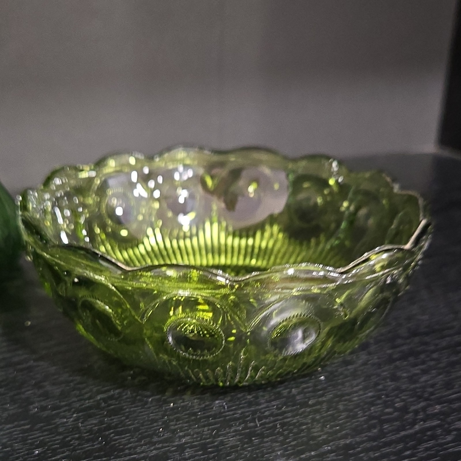 Hoosier Glass Green Pressed Glass Vase Geometric Pattern Bowl/Dish 8ox Jar Lot