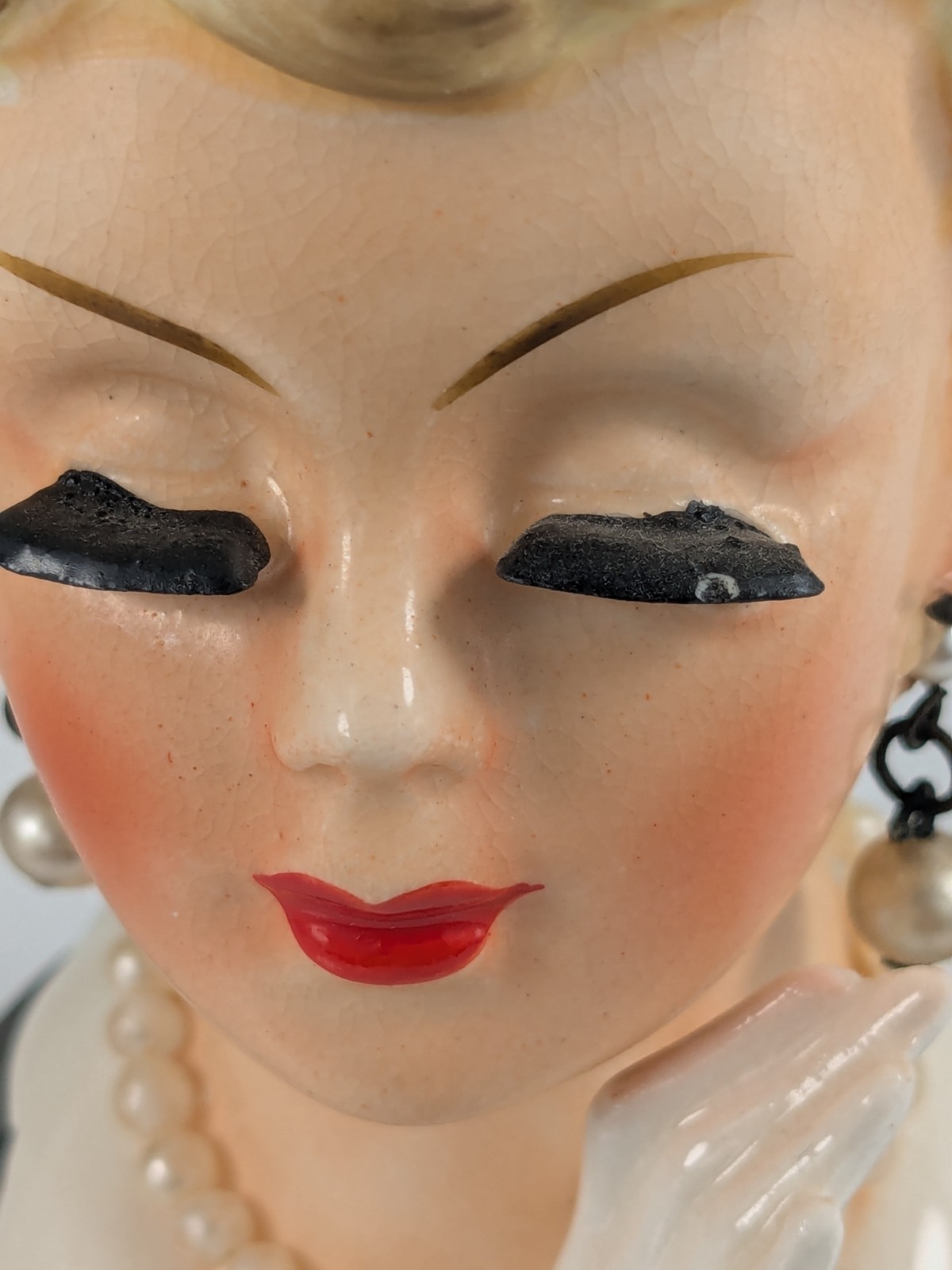 Vintage Lady Head Vase Hand Glove Lashes Original Plastic Flowers & Jewelry