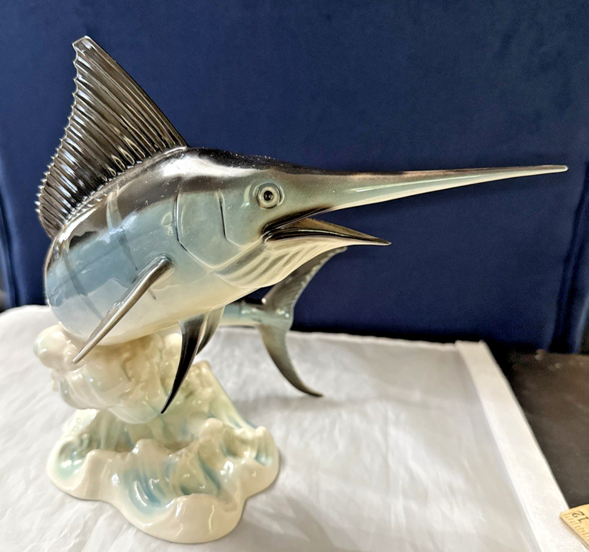 Goebel Porcelain ~ Breaching Blue Marlin Game Fish ~ West Germany Hand Painted