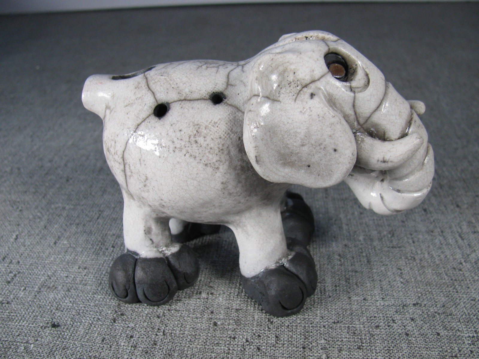 Raku Art Pottery Elephant 5 Note Musical Instrument Flute Whistle Figurine