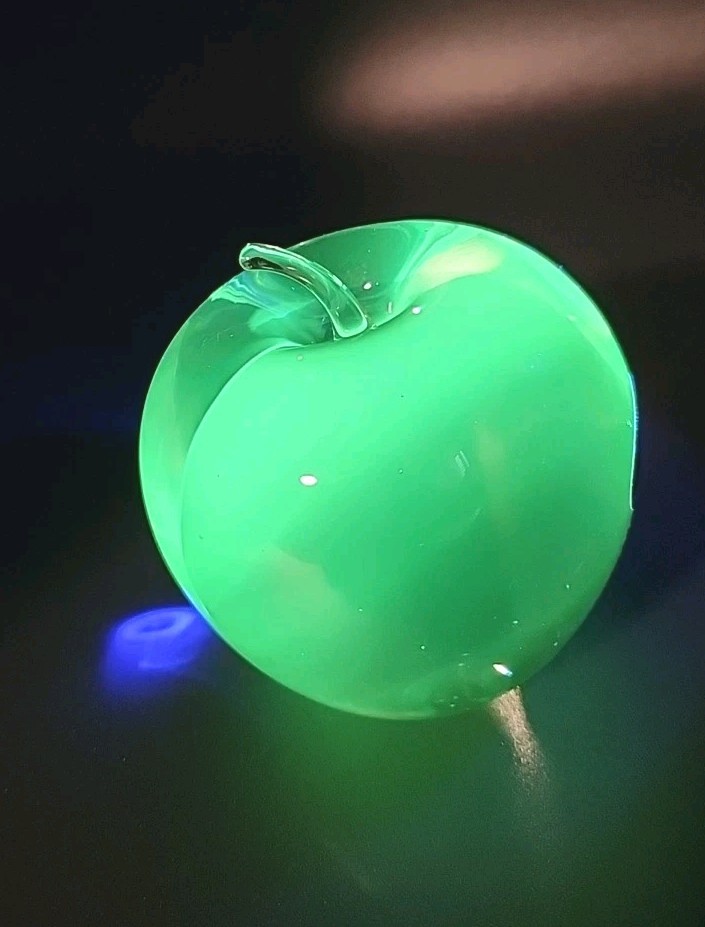 Vintage Wedgewood Apple Glow Green Glass Paperweight 3in England Clear MCM