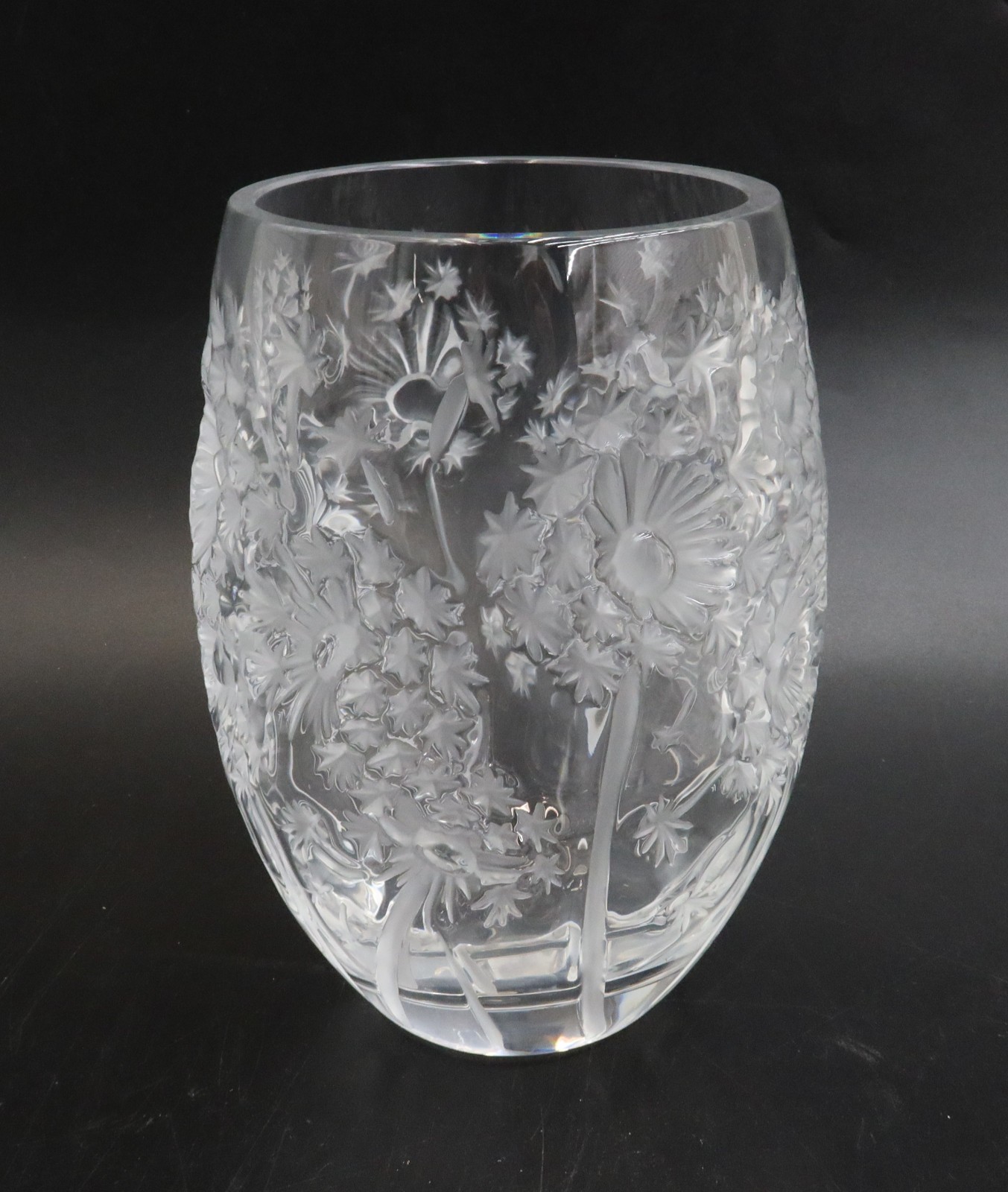 Lalique France Crystal Glass Vase in Bucolique Signed