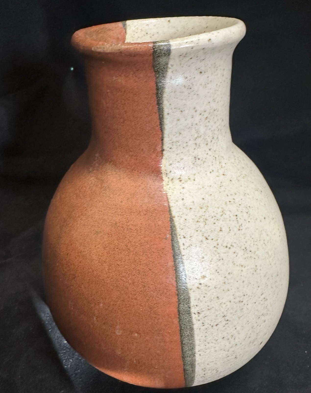 Two-Toned Vase Split Vertically Down The Side. Hand Thrown, Marked Tandi W