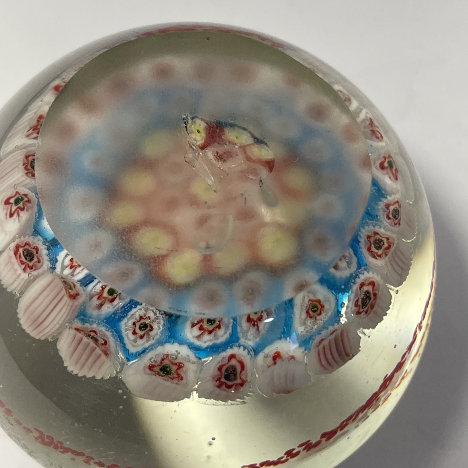 Italian Murano Vintage Paperweight Millefiori Art Glass Enclosed Bubble