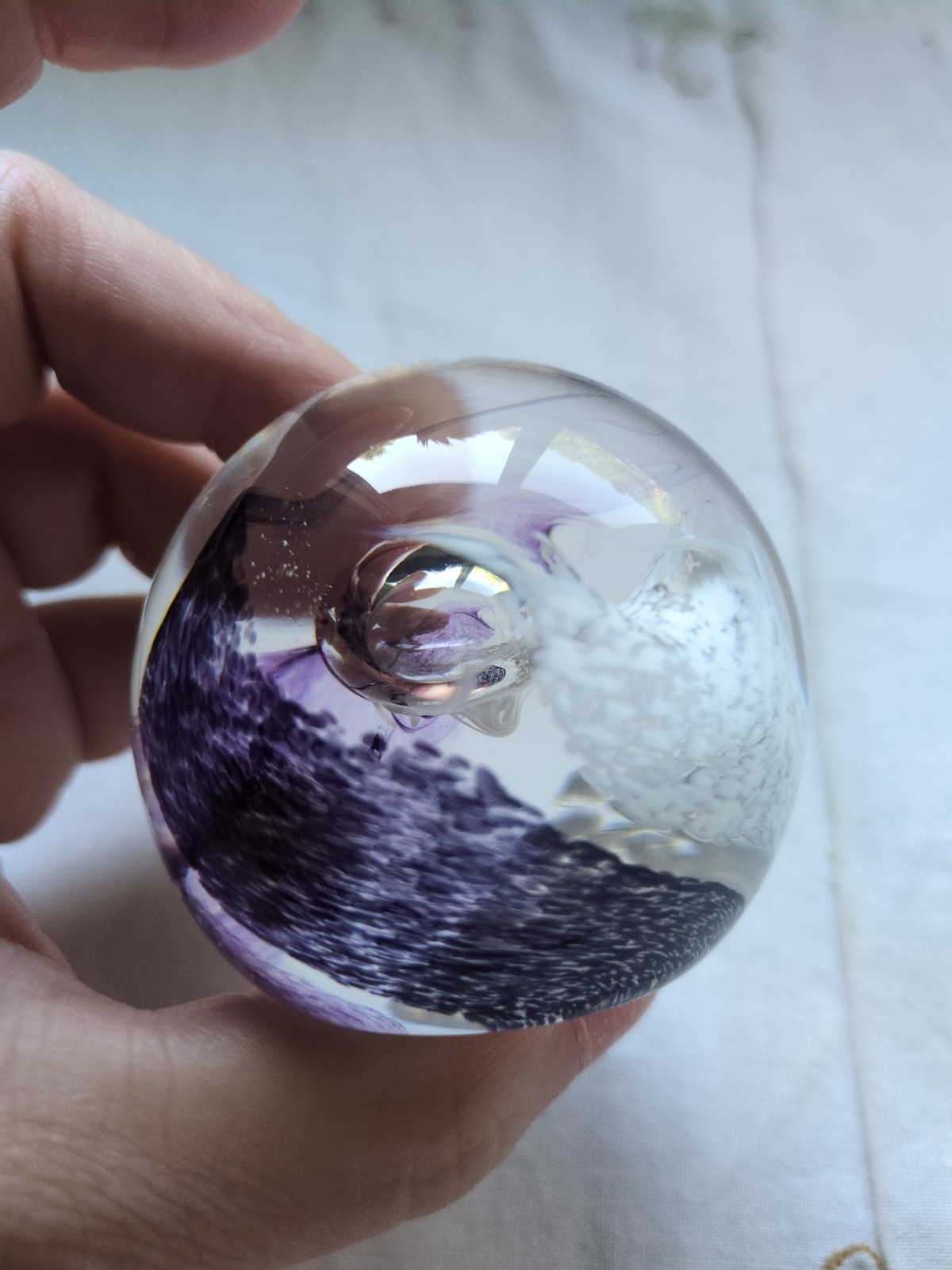 Vintage CAITHNESS Moon Crystal Scotland Yellow, Purple , White Swirl 2″