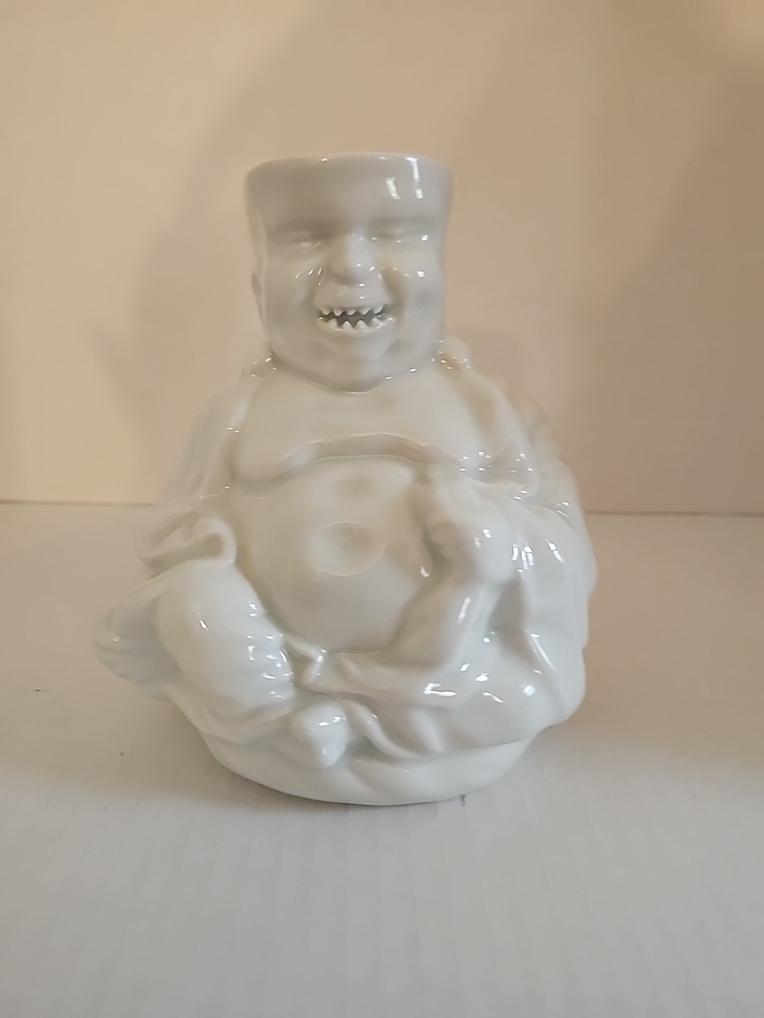 MMA White Parian Bisque Porcelain Evil Smile Buddha Vase