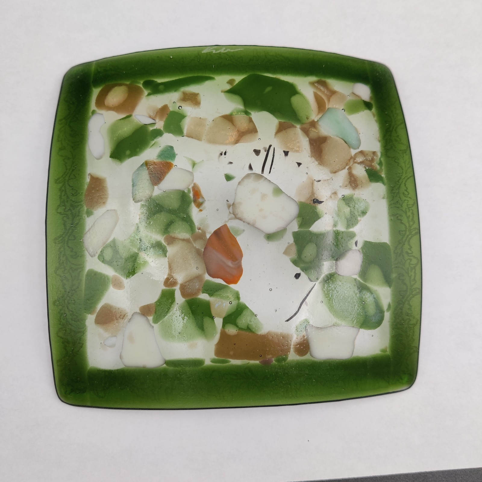 Vintage MCM Fused Glass Trinket or Ash Tray Set Signed Unique!