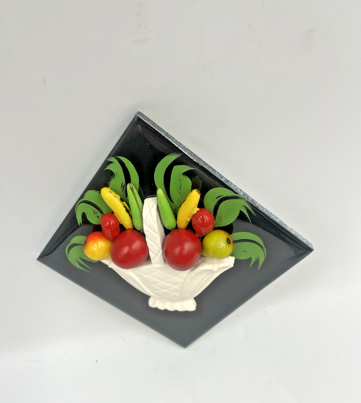 MCM Fruit Basket 3D Ceramic Tile, Handmade W H Carb Chicago Wall Plaque Art VTG