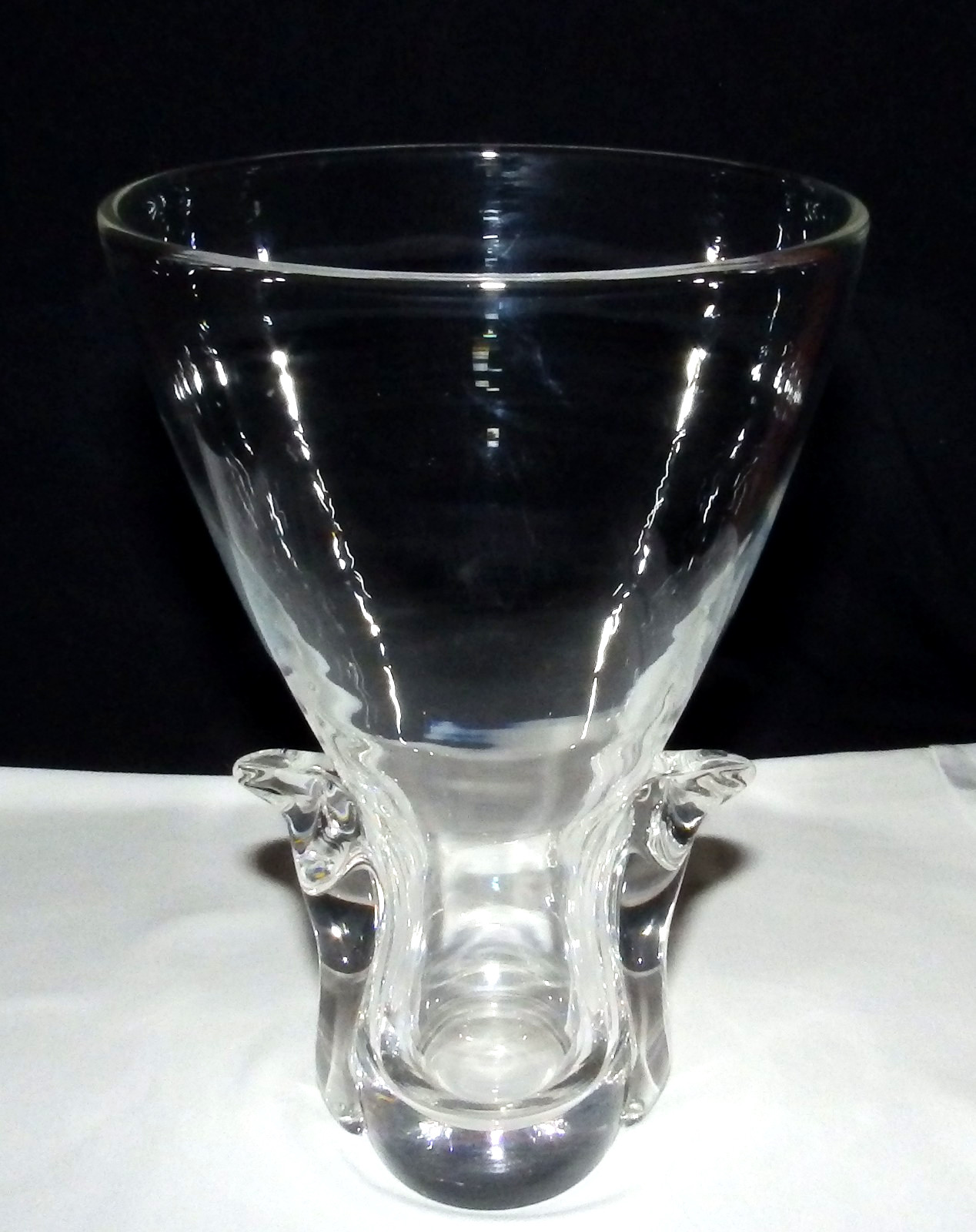 Vintage Steuben Art Glass Clear Crystal Vase Lloyd Atkins Lyre 8”