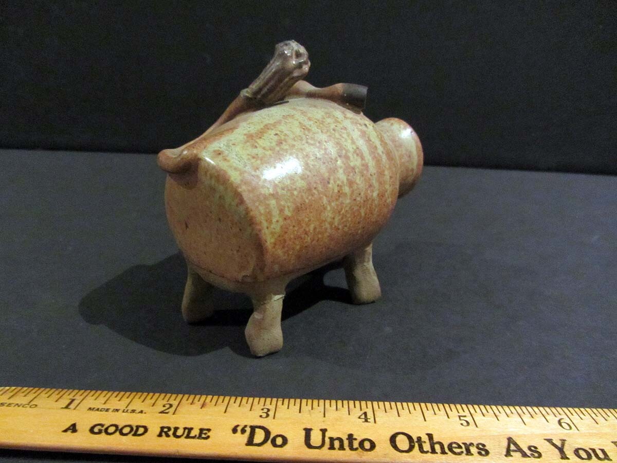 Small SOUTHWESTERN WILD BOAR Figural Ashtray Signed MARIE or MARIA Damaged Horns