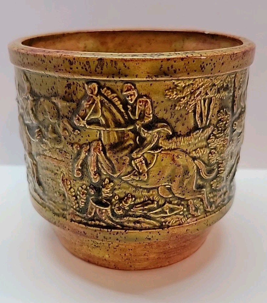 Heirloom Mold Pottery Vase Elk Hunt Vintage