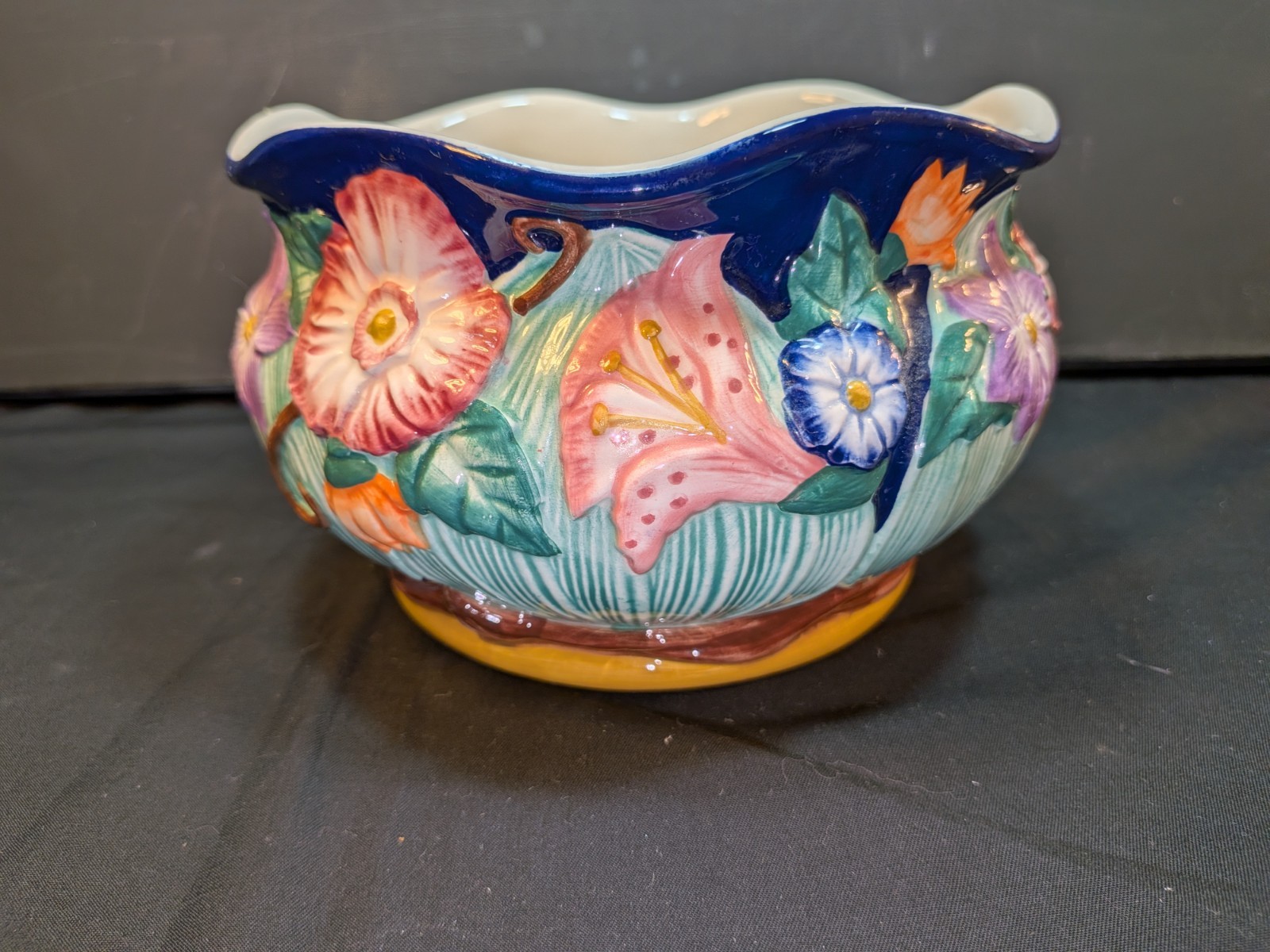 Fitz & Floyd 1994 Majolica Planter Bowl Both Original Paper Tags Colorful