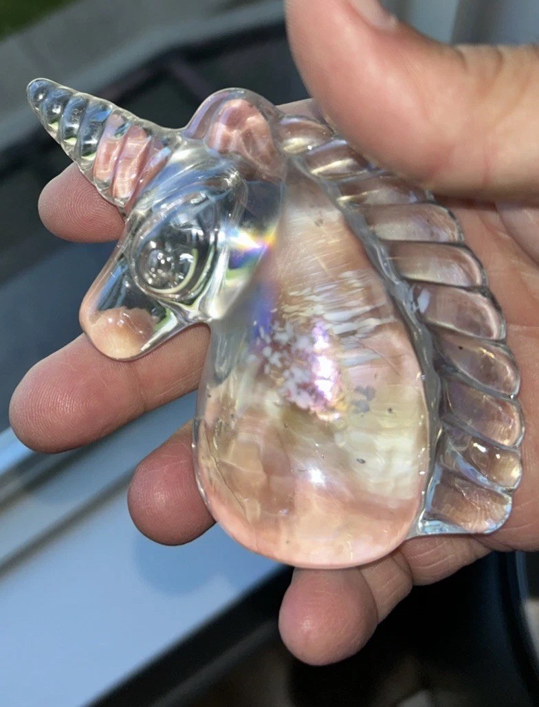 Unicorn Iridescent Speckled Glass Paperweight Figurine