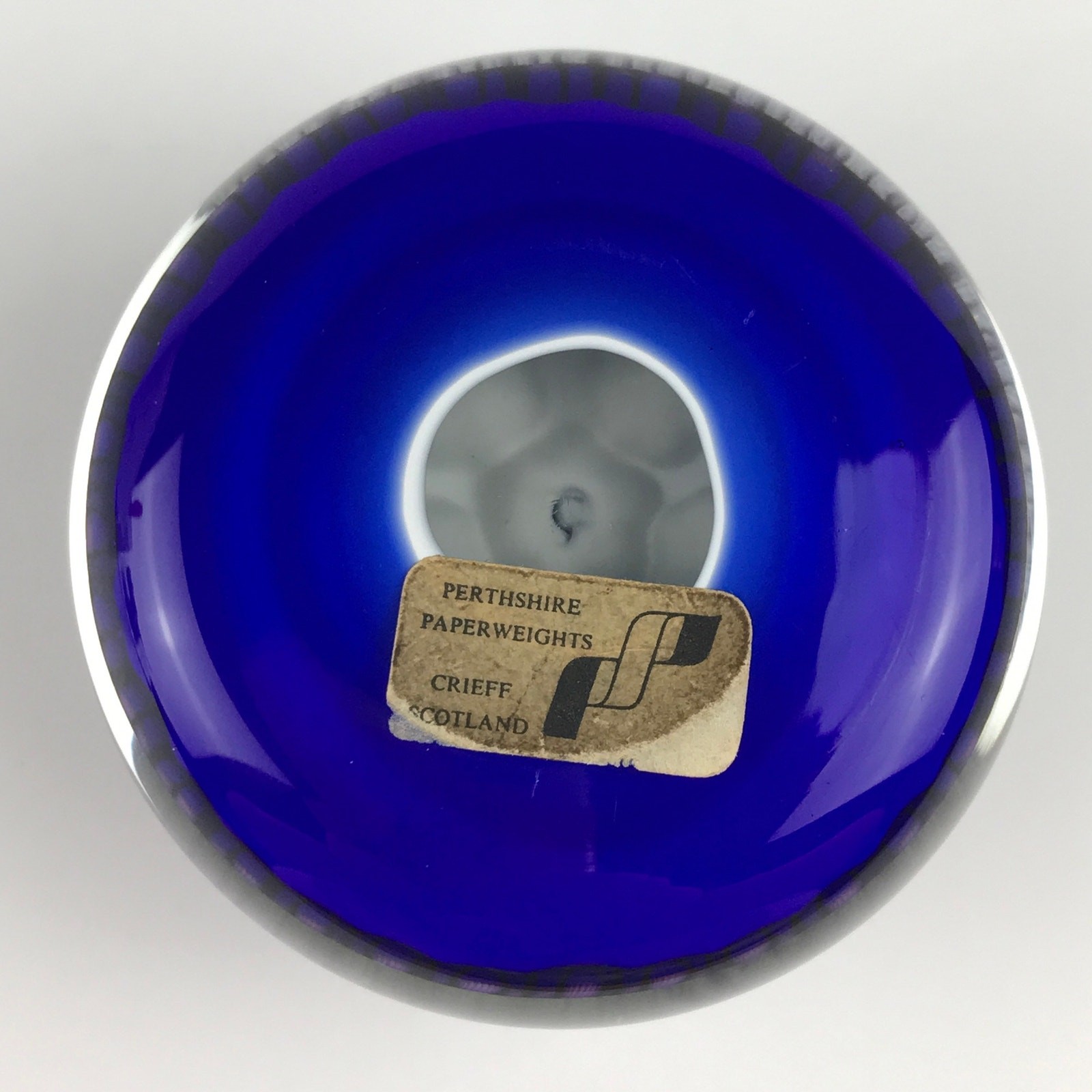 Perthshire 1975C Millefiori Circlets Cane Clusters Ring Blue Ground Paperweight