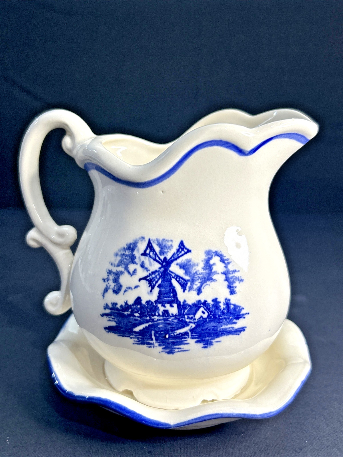 Nanco Delft Blue Planter ~ Pitcher and Bowl w/Windmill One-Piece Vtg
