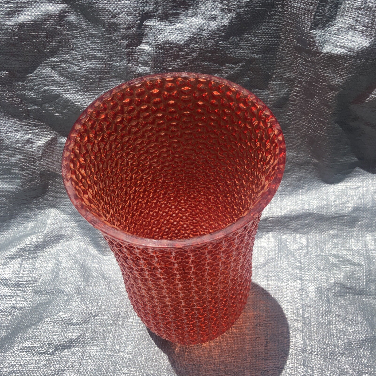 Mid Century Epic Orange Red Geo Bump Textured Large 12” Vase