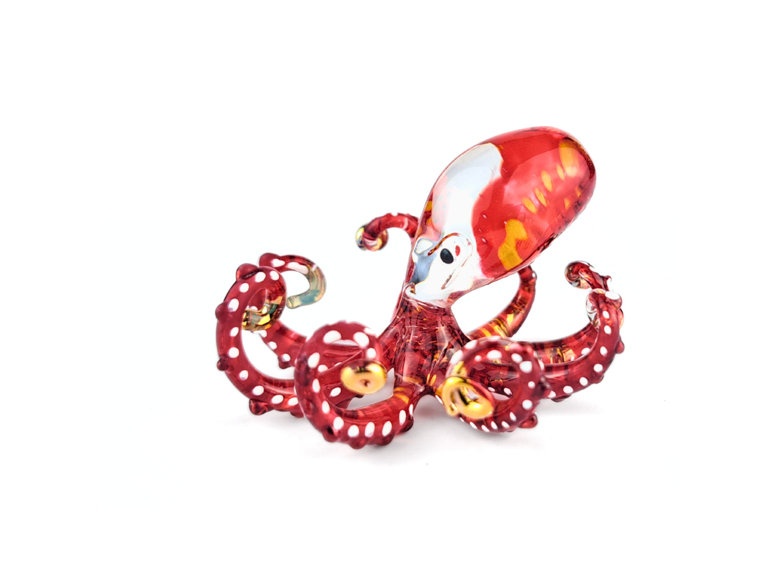 Red Hand Blown Glass Octopus Figurine Art Glass Ocean Marine Decor