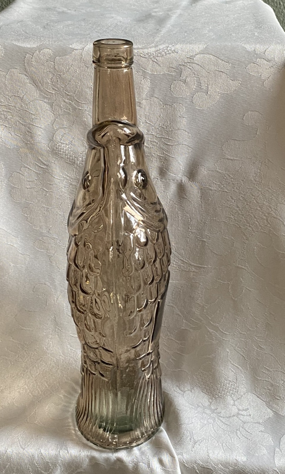 Unique Smoky Amber Fish Glass Bottle 13″ Detailed Coastal Nautical Vintage Decor