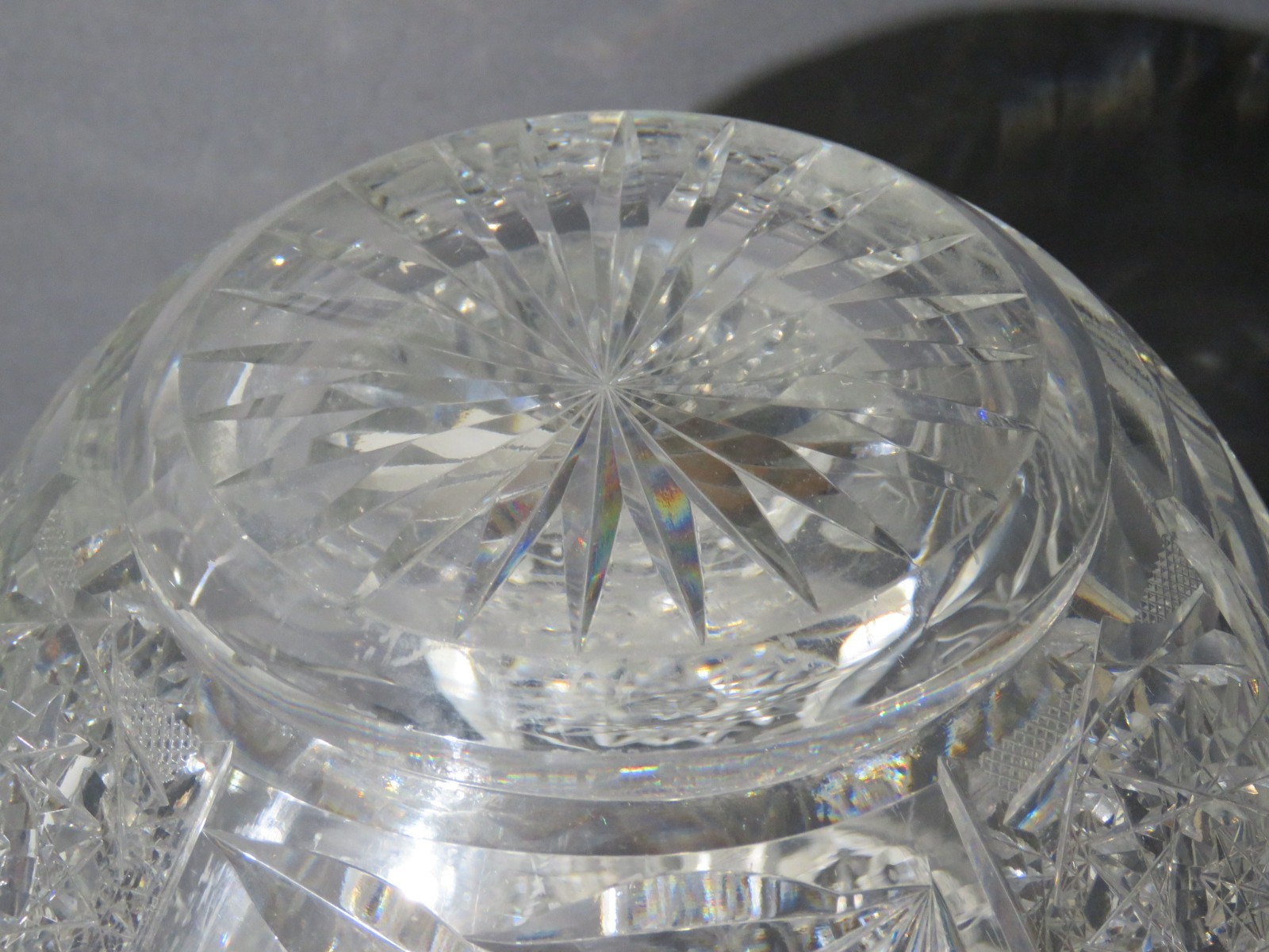 14″ Allover Brilliant Cut Glass Vase Chain of Hobstar and Rose Intaglio Pattern