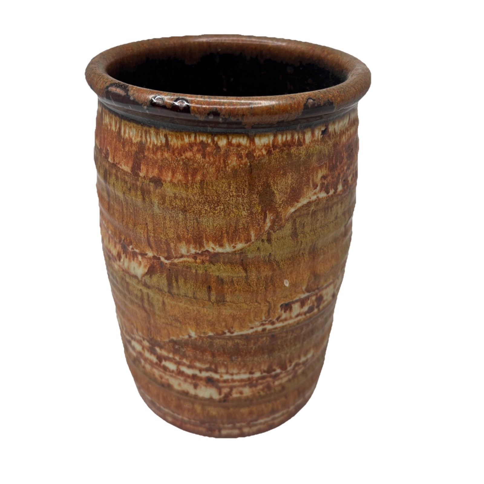Handmade Art Pottery Vase Brown Red Abstract Glossy Decorative Clay