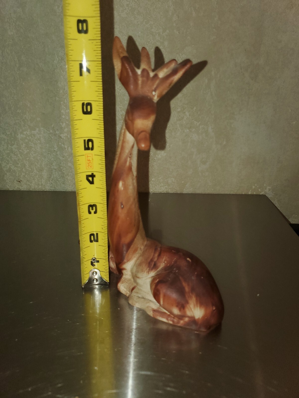 Vintage Giraffe Figurine Brown Swirl Pottery Clay Ceramic 7″ Glacier Park