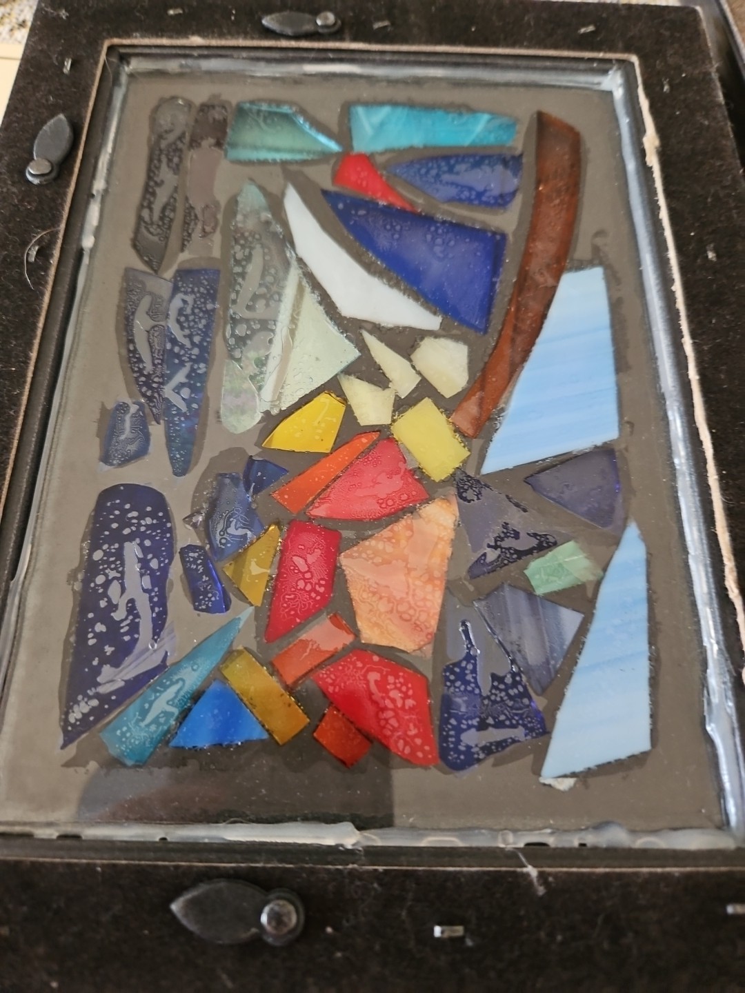 Lot Of 3 Handmade Stained Glass Abstract Art Framed Pictures 9″ X 6.75″