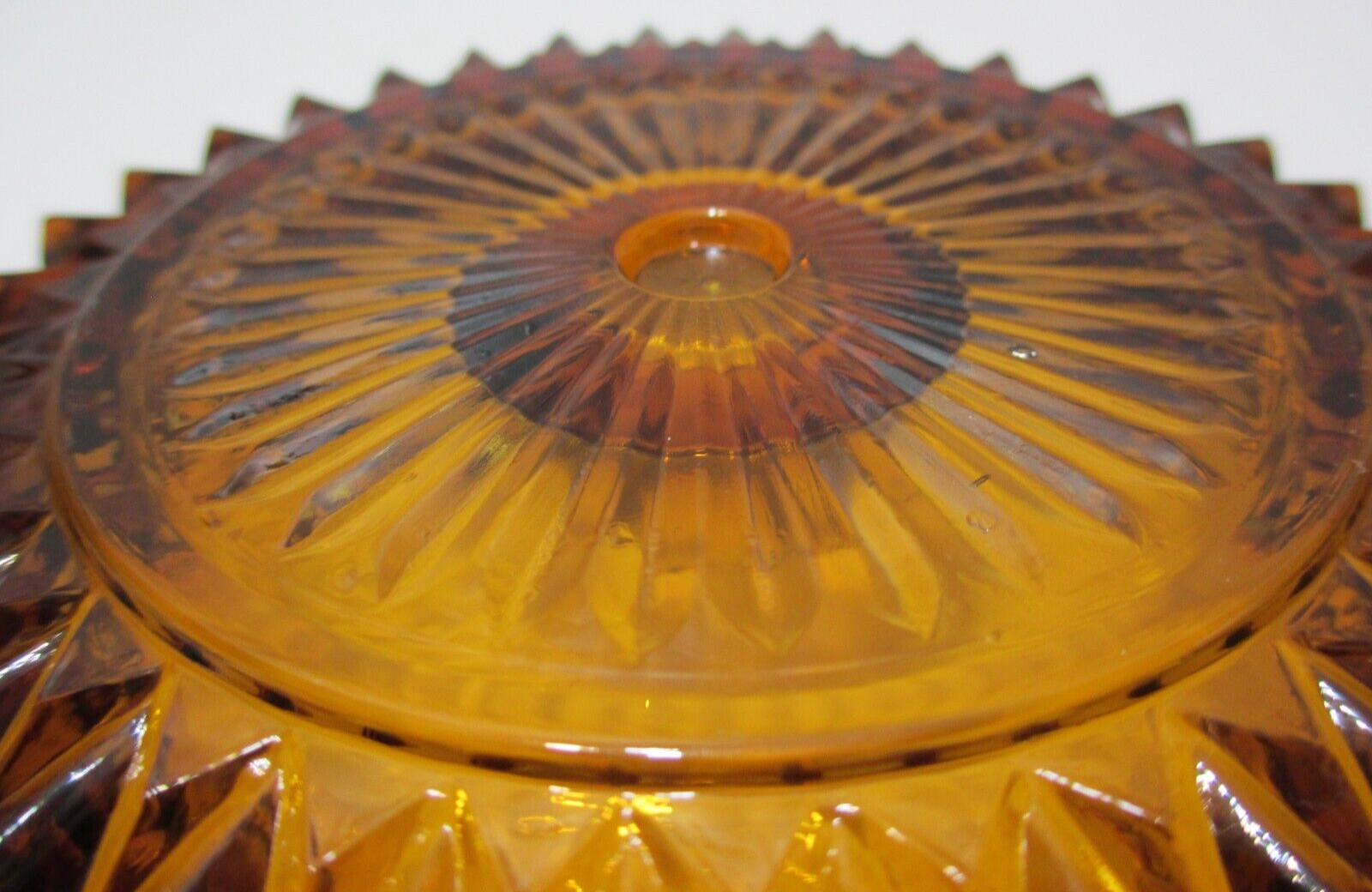 Vintage Indiana Glass Candle Stick Holders PAIR Diamond Point Amber Round