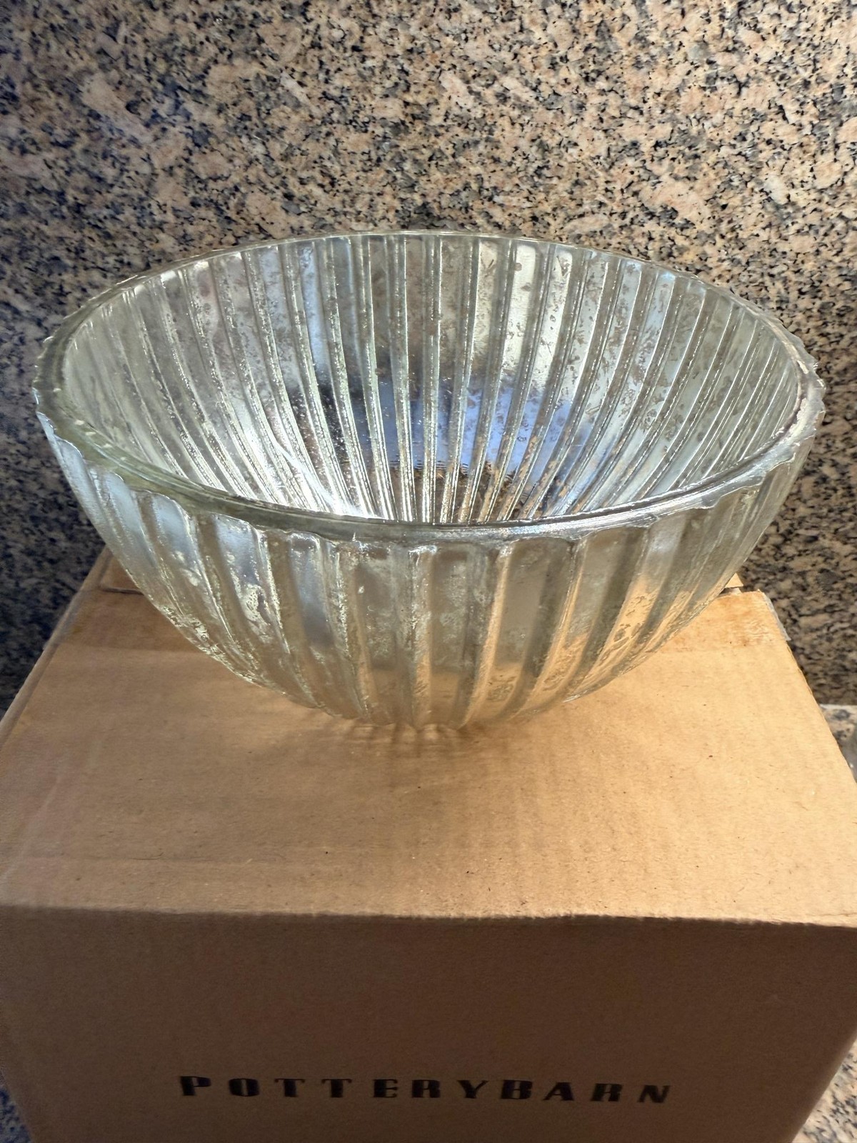 Pottery Barn Silver Mercury Glass Bowl Ribbed Decorative Centerpiece India