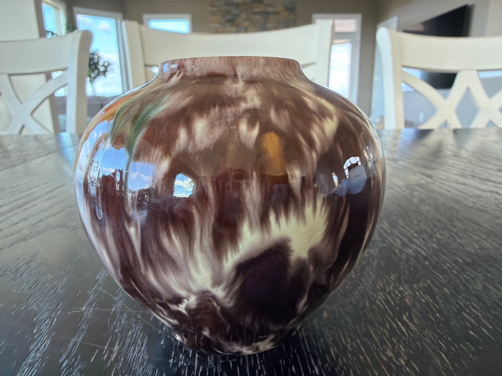 Vintage Jasba Keramik Vase 4″ German Ceramic Brown & Cream Abstract Glaze Decor