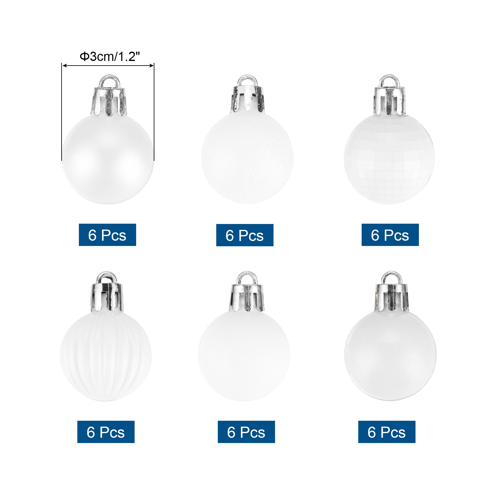 36Pcs Christmas Ball Ornaments Christmas Tree Decorations White 1.2″/3CM