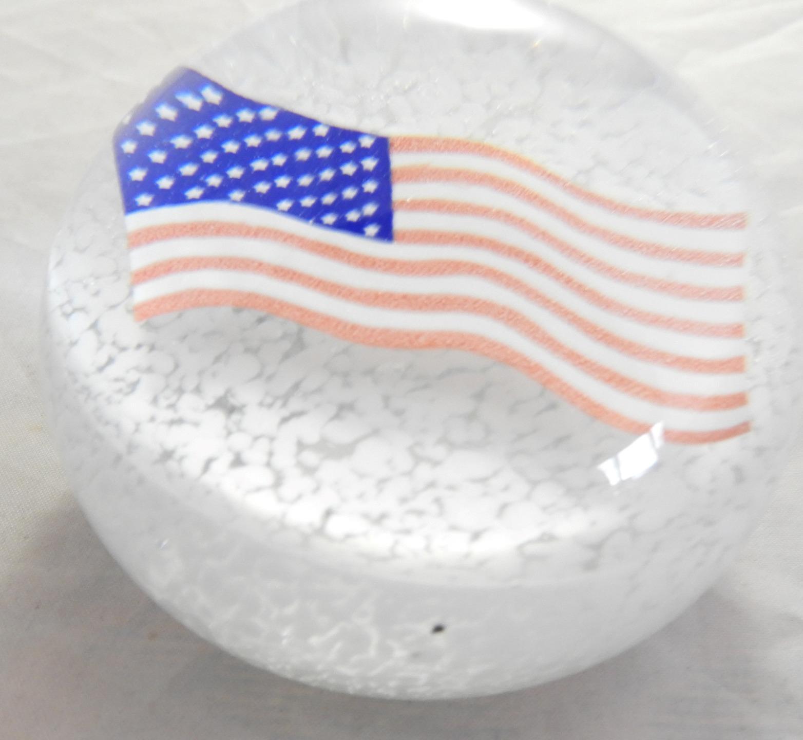 Paperweight With Floating American Flag and Millifori Paperweight