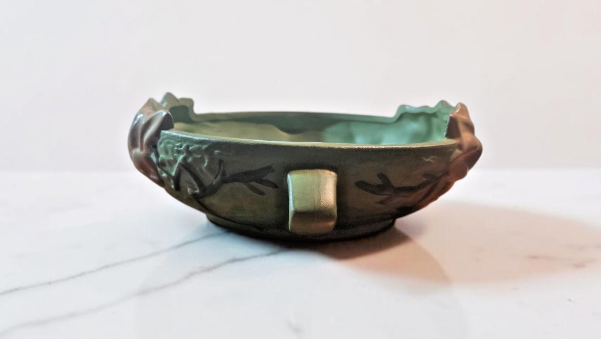 Roseville Pottery Magnolia 448-8 Jardiniere Planter 1943 Brown Green Vintage