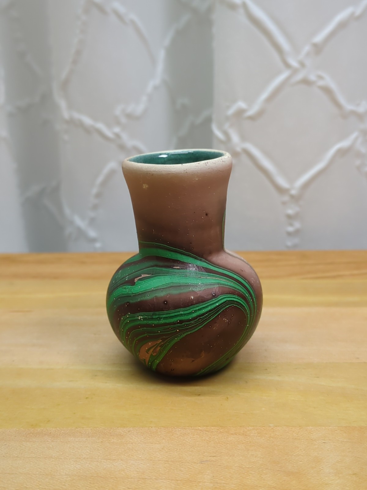 Vintage Bud Vase Hand Painted Southwestern Brown & Green 2-3/4″ Tall