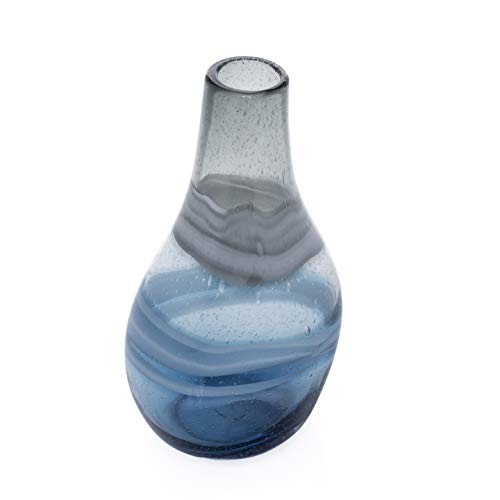 Andrea Hand Blown Swirl Glass Bulb Vase for Home Decor Living Room Tall Blue