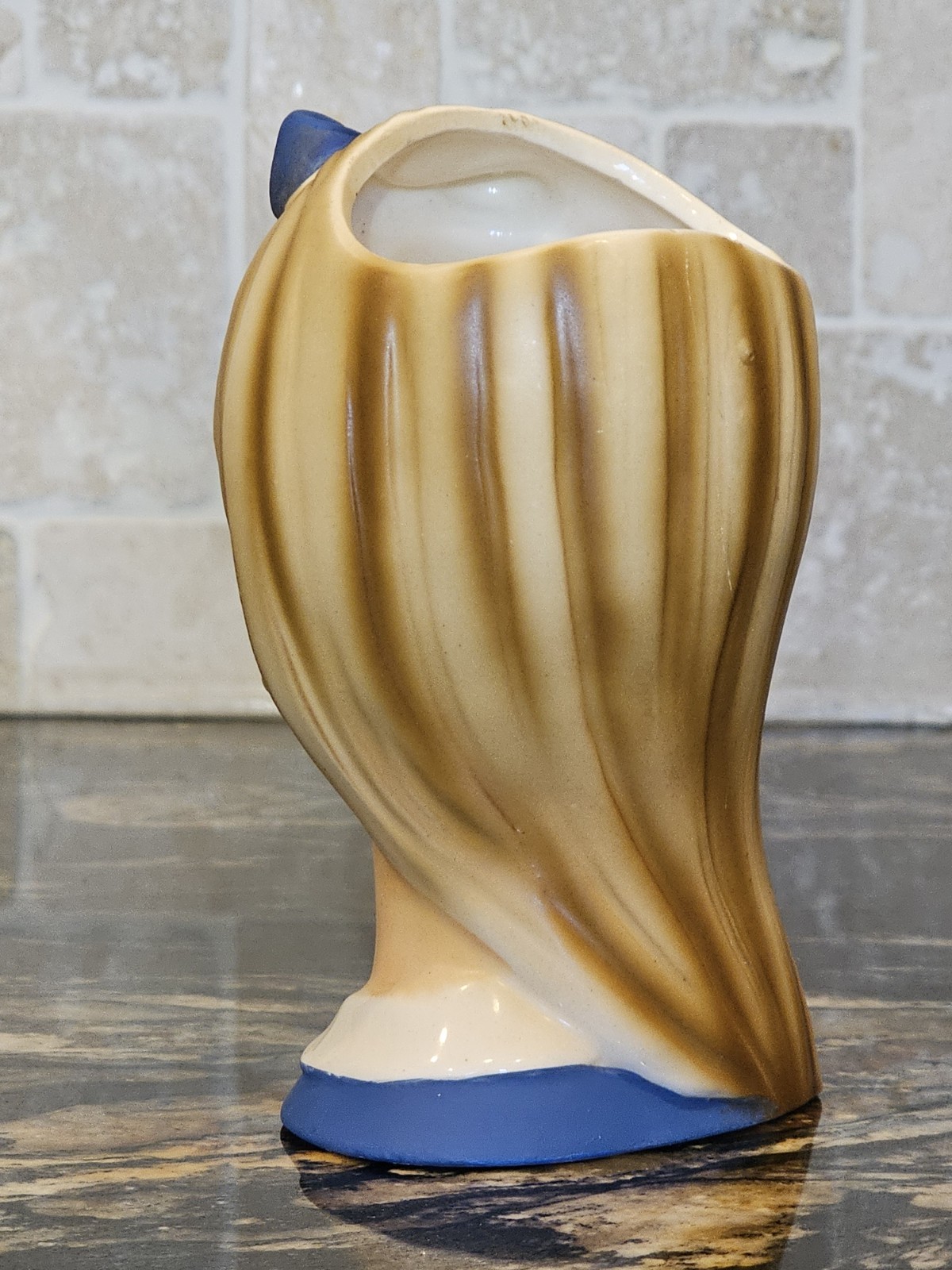 Pristine Vintage 1950s Japan Lady Head Vase Blue Bow Blonde Hair CB493 5.5 in