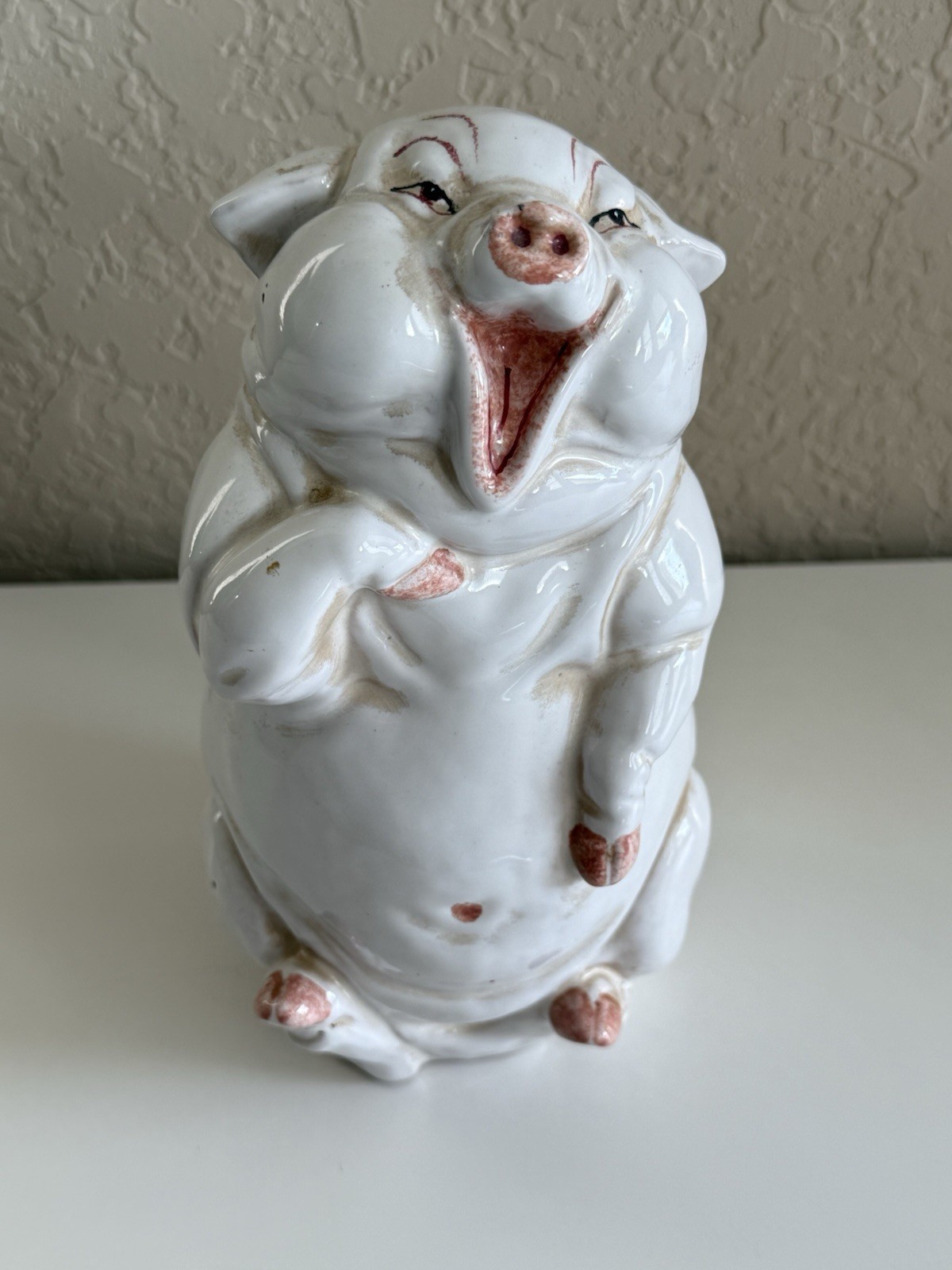 VINTAGE Terracotta Art Pottery Laughing Pig Statue Sculpture Figurine 9.5″