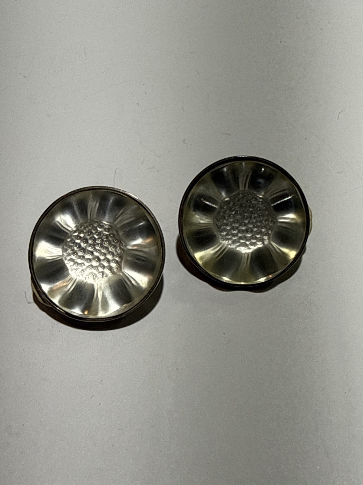Vintage Lalique Glass Floral Design Sterling Silver Clip On Earrings