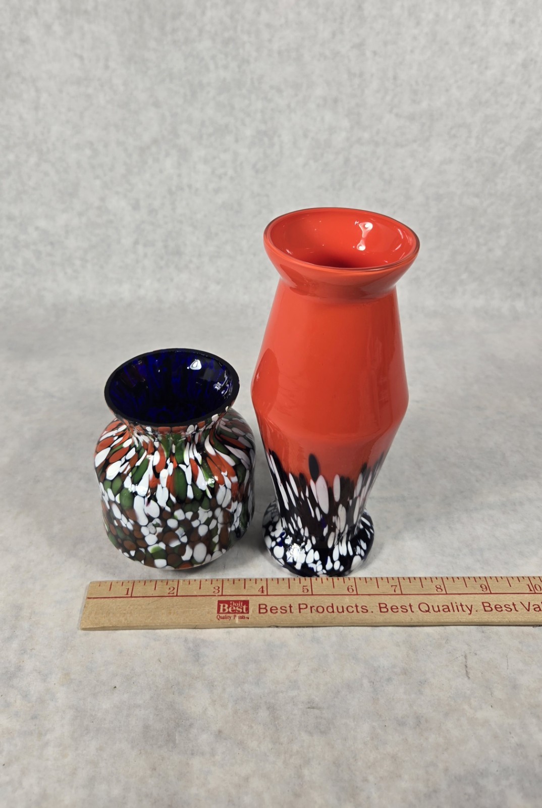 Vintage Czechoslovakia Splatter Art Glass Vase Signed Cobalt Blue Lot Of 2