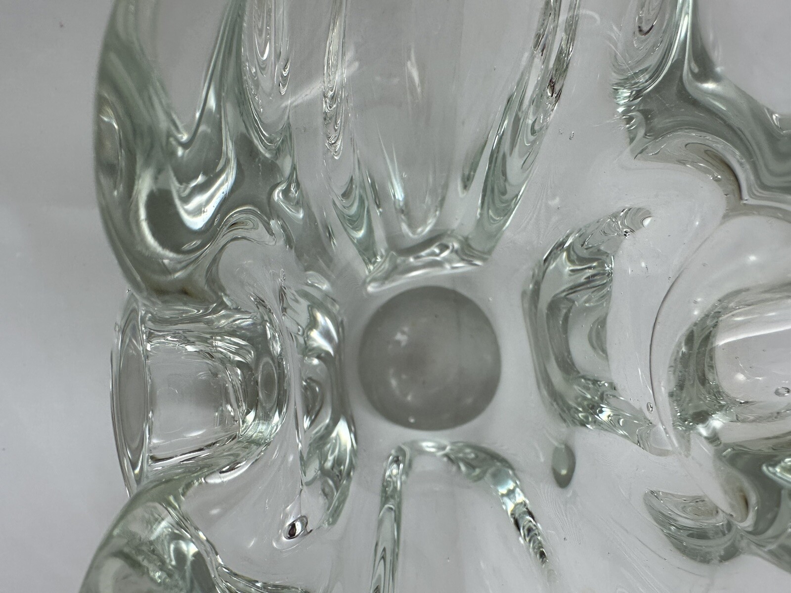 Glass Basket Murano-Style Modern Art Split Handle Clear Blown Glass 7.5″X5″